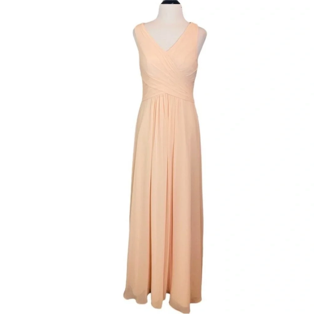SALE Peach Floor Length Chiffon Gown Classic Elegant Prom Dress Military Ball - Picture 6 of 14